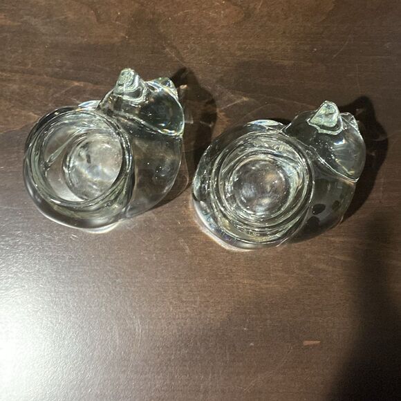 Pair of Vintage Indiana Glass Clear Sleeping Cat Tealight Votive Candle Holders - Picture 7 of 10